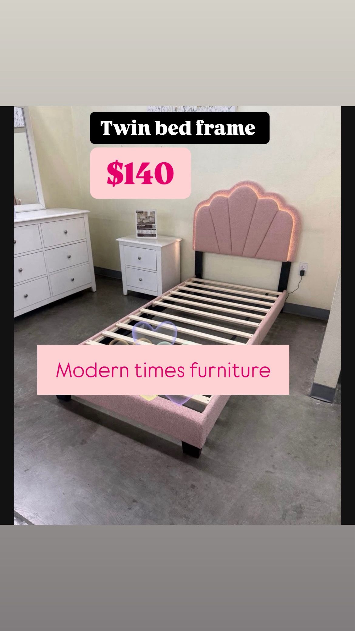 Twin Bed Frame $140 / Colors Available / Pink,beige,dark Grey And Black 