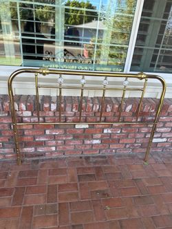 Brass Queen Headboard with Floral Porcelain Accents