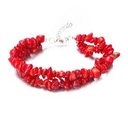 Natural Red Coral Stone Double Bracelet