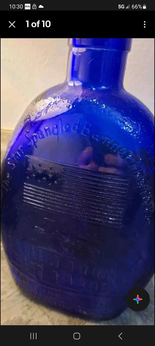 Mary Pickersgill Star Spangled Banner Flag House Cobalt Glass Bottle