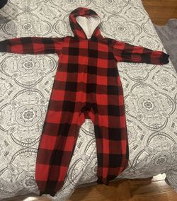 Kids Buffalo Plaid Fleece One Piece Pajamas - Red