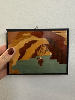 Wood marquetry kayak wall art