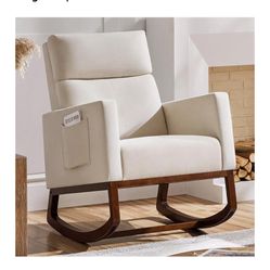 Rocking Chair With Wood Legs And Side Pockets 
