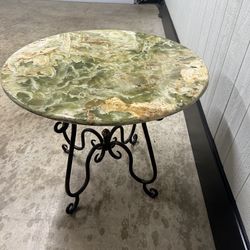 Vintage Antique Marble Table with Hand Forged Iron Base
