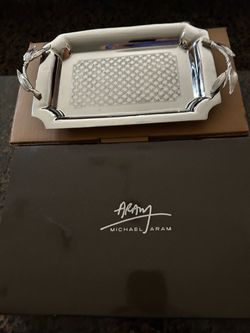 Michael Aram Silver Decorative Tray with Handles
