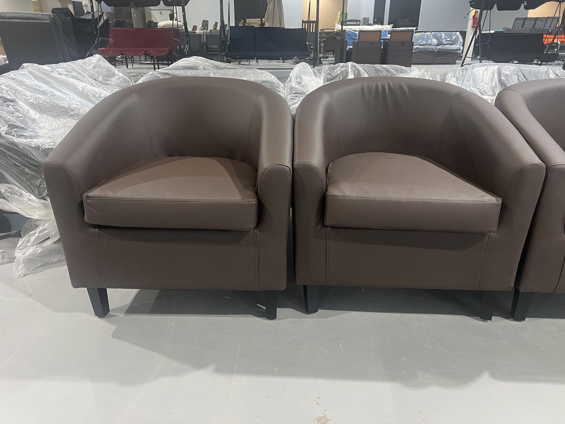 New PU Leather Accent Chairs, Modern Barrel Chairs Side Chairs, Comfy Club Chairs with Soft Padded, 2 Chairs for Living Room/Bedroom/Reading Room, Esp