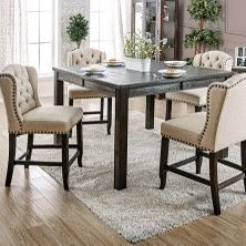 Counter Height Table & 4 Chairs - Black Dining Table / Beige Chairs - Elegant Farmhouse Style Dining