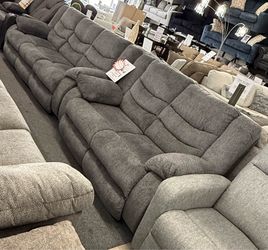 2Pc Grey Reclining Sofa And Loveseat