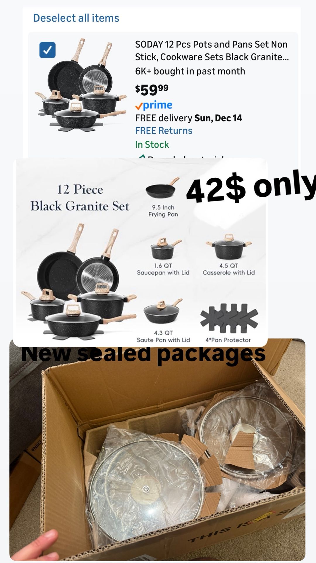 Pots and Pans Set Non Stick, Cookware Sets Black Granite Induction Cookware, Non-toxic Healthy Nonstick Kitchen Cooking Set with Frying Pans Set, Sauc