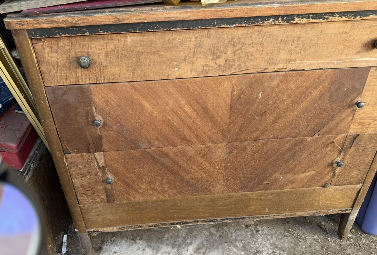 Mid Century Dresser Highboy 3 Drawer TIGER MAPLE Brass Chest Original Hardware 35” Height 41” Width 19” Depth By MORRIS FURNITURE MFG. CO. LOS AN