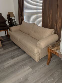 Beige Fabric Sofa with Roll Arms