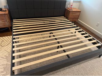 King platform bed frame, gray