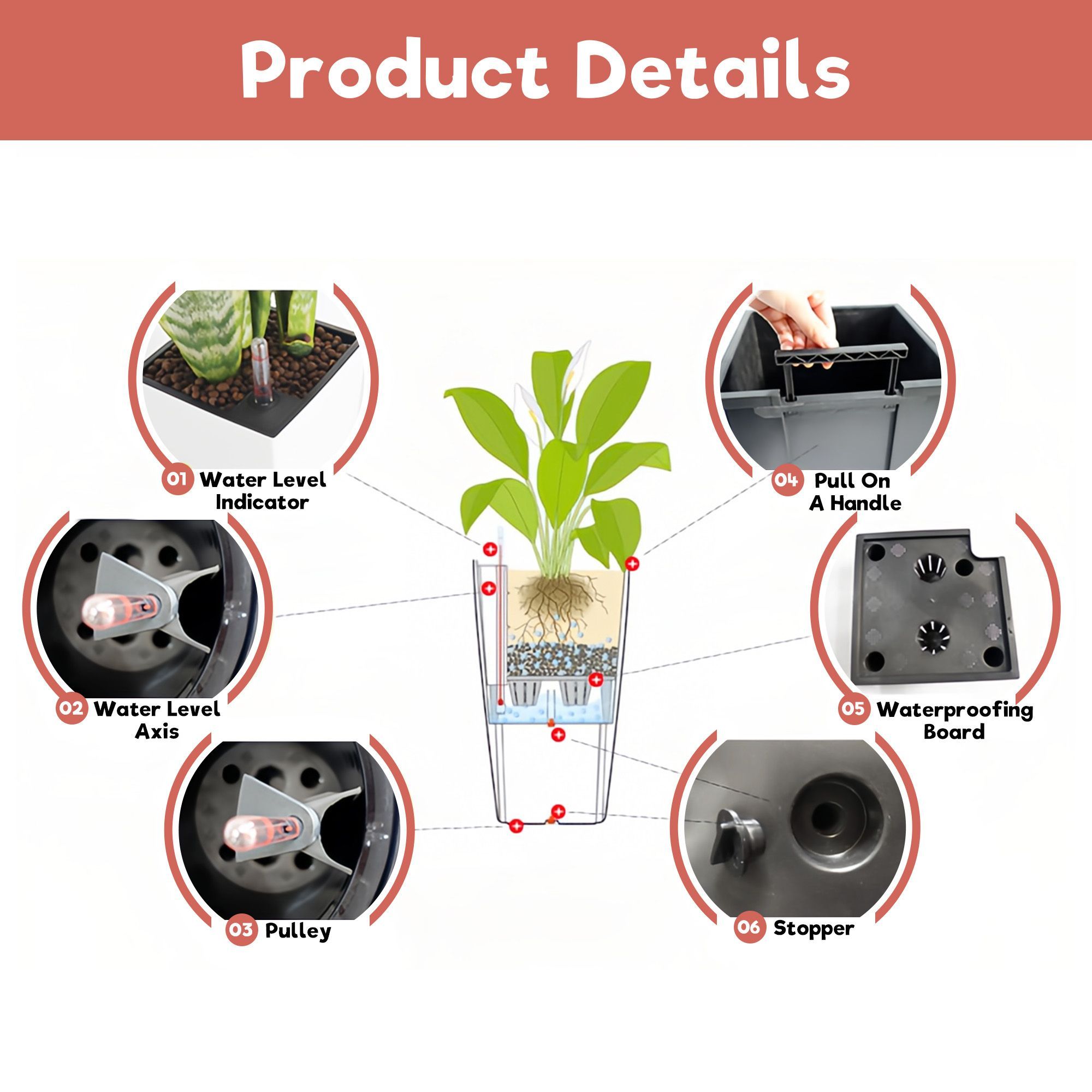 30 in Tall Large Flower Pots Planter with Self-Watering Drainage  Holes&Inner Trays Indoor Outdoor Plant Pot with Drain Holes, Water Level  Monitor, Inn
