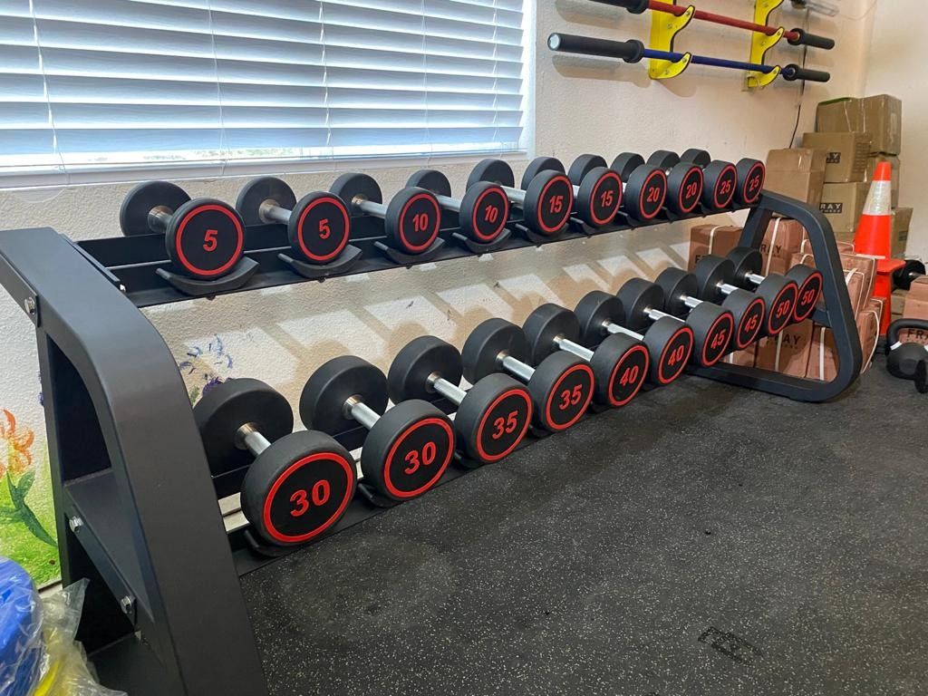 NEW Urethane Dumbbell Set 5-50lbs with rack