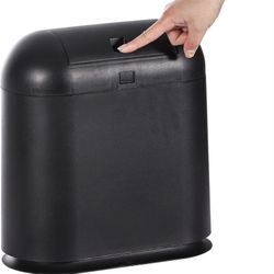 10L Plastic Trash Can With Press Top Lid For Bathroom, Bedroom, Black 2.6 Gallon Dog Proof Narrow WasteBasket Covered For Bedroom Kitchen Office M