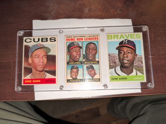 1963 Topps baseball cards card number 55 Ernie Banks card number 9 home run leaders card number 300 Hank Aaron