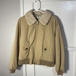 Vtg 70s SILTON CA Beige Canvas Sherpa Lined Barn Chore Coat Jacket Talon 38 Medium 