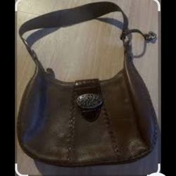 BRIGHTON Handbag Frankie Brown Pebbled Leather Shoulder Bag Hobo Siver Heart