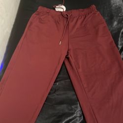 Baggyfly Burgundy Solid Scrub Pants Drawstring Waist Unisex
