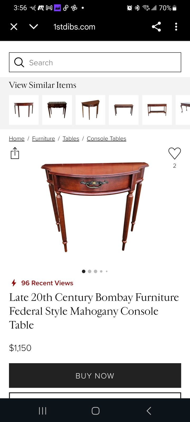 Late 20th Century Bombay Furniture Federal Style Mahogany Console Table
Retail $1,150