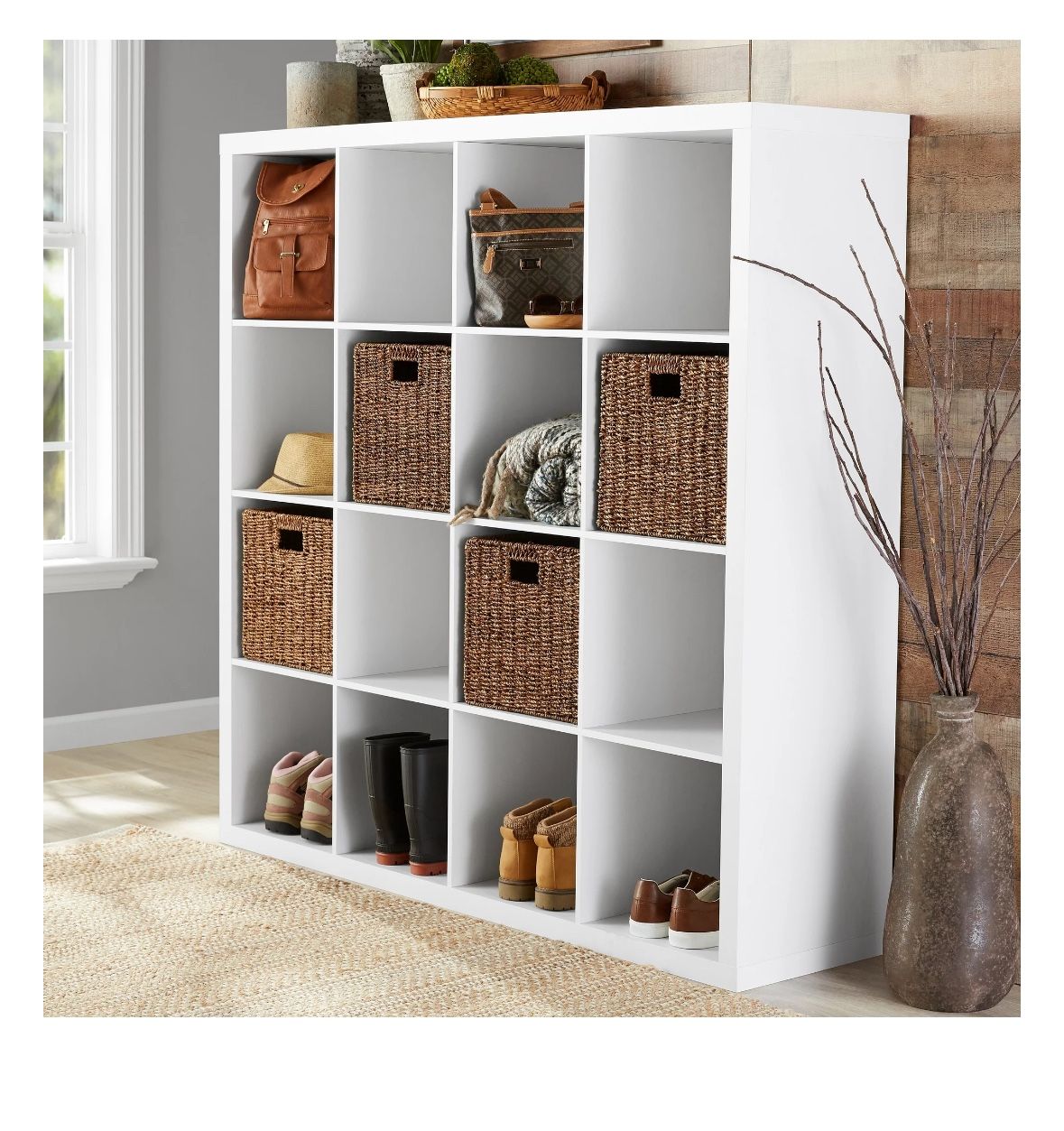 Better Homes & Gardens 16-Cube Storage Organizer, White Texture