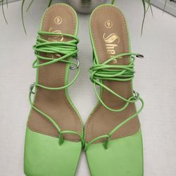 SHEIN Green Strappy Block Heel Sandals Women’s Size 9 Preowned 