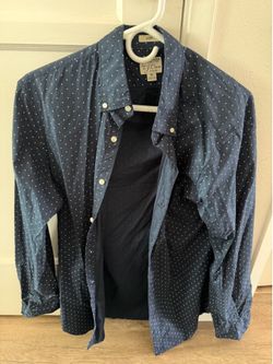 J crew slim medium blue polka dot shirt