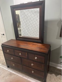 Sturdy wood dresser with mirror