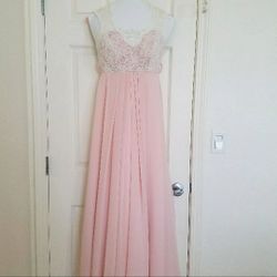 Blush Pink Lace Chiffon Prom Dress (XS)