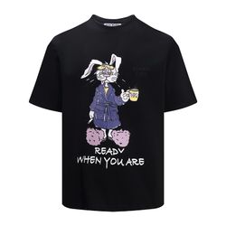 Black Cartoon Print Short-Sleeved Round Neck T-Shirt Martine Rose 