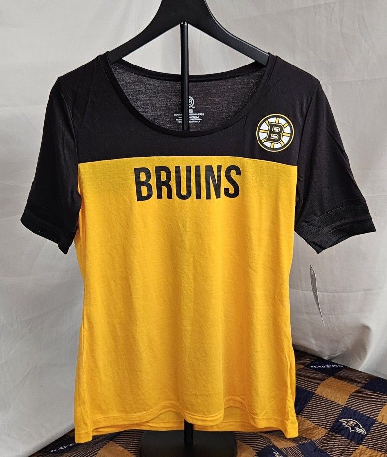 Women's NHL Boston Bruins V-Neck T-Shirt Size Medium Black / Yellow