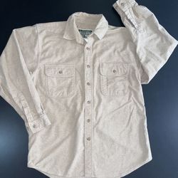 Vintage Field And Stream Beige Flannel Button Down Jacket Mens Medium