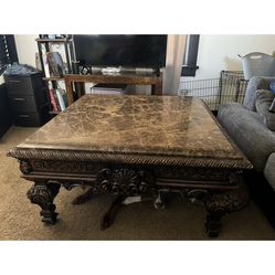 Large heavy marble and wooden coffee table