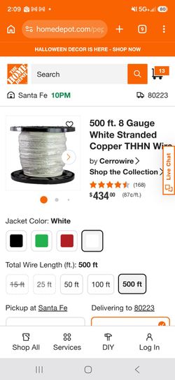 500' white 8awg thhn