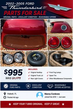 2002-2005 Ford Thunderbird Parts For Sale.