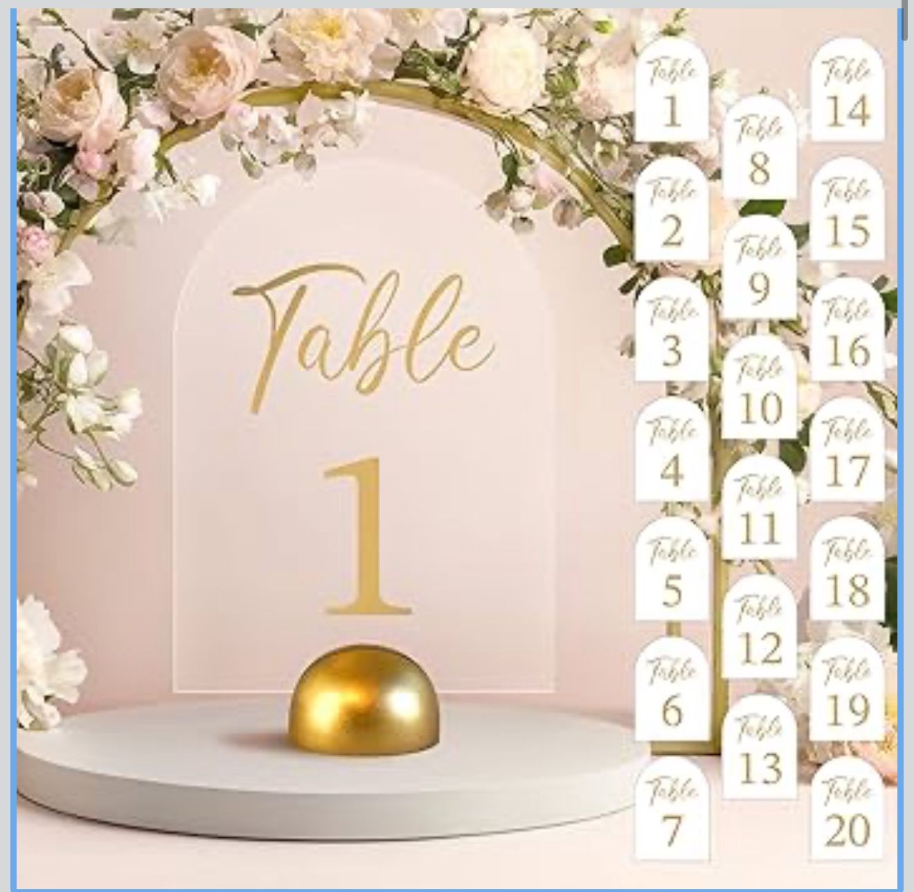 20 set table numbers, acrylic tablet numbers with gold print