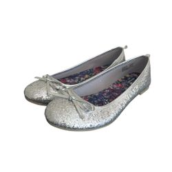 Faded Glory Girls 5 Slip On Ballet Flats Silver Glitter Memory Foam Bow