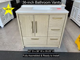 Brand New In-Box 36" Bathroom Vanity with Engineered White Countertop & Solid Wood & Plywood Cabinet #3592