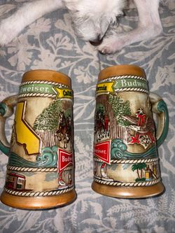 Vintage Budweiser Beer Stein Collection – 5 Rare 1980s/90s Ceramarte Brazil Originals!