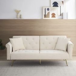 New in box beige Velvet Futon Sofa Bed