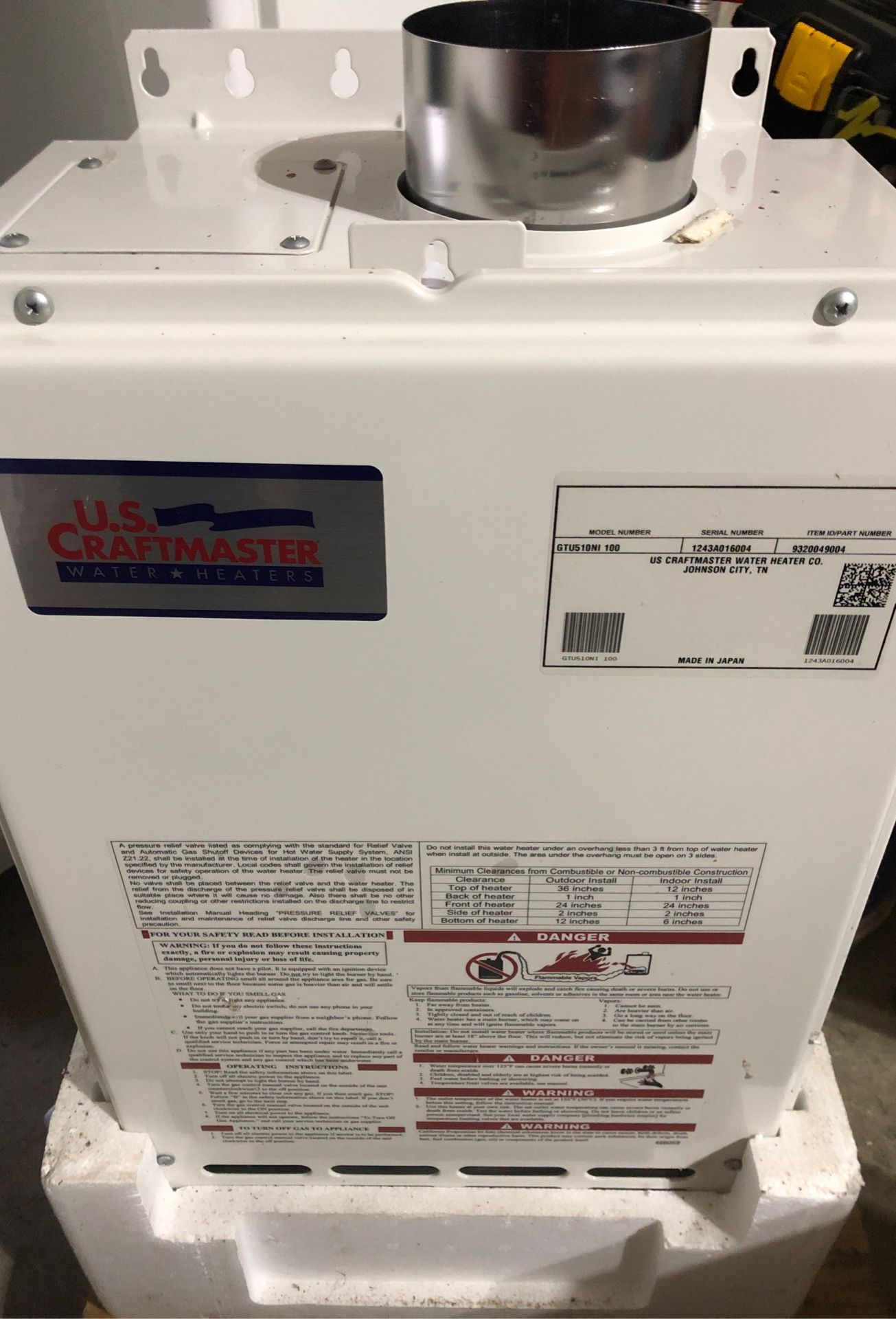 New 199000 btu tankless water heater