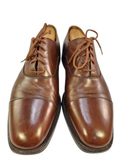 DESIGNER ITALIAN ERMENEGILDO ZEGNA BROWN LEATHER CAPTOE OXFORDS SHOES MEN SZ 11