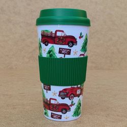 NEW Christmas themed 14 Oz plastic travel tumbler coffee mug hot cocoa tea cup with twist off lid