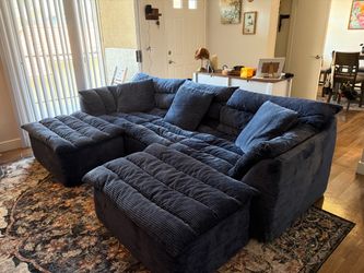 Navy Blue Corduroy Sectional Sofa with Chaise’s