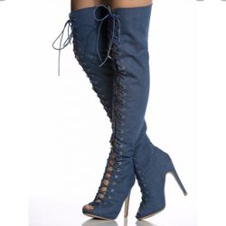 Jean Thigh High Lace Up Boots Size 7 1/2   New $20
