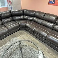 Black Leather Sectional Reclining Couch Set With Sleeper Sofa 