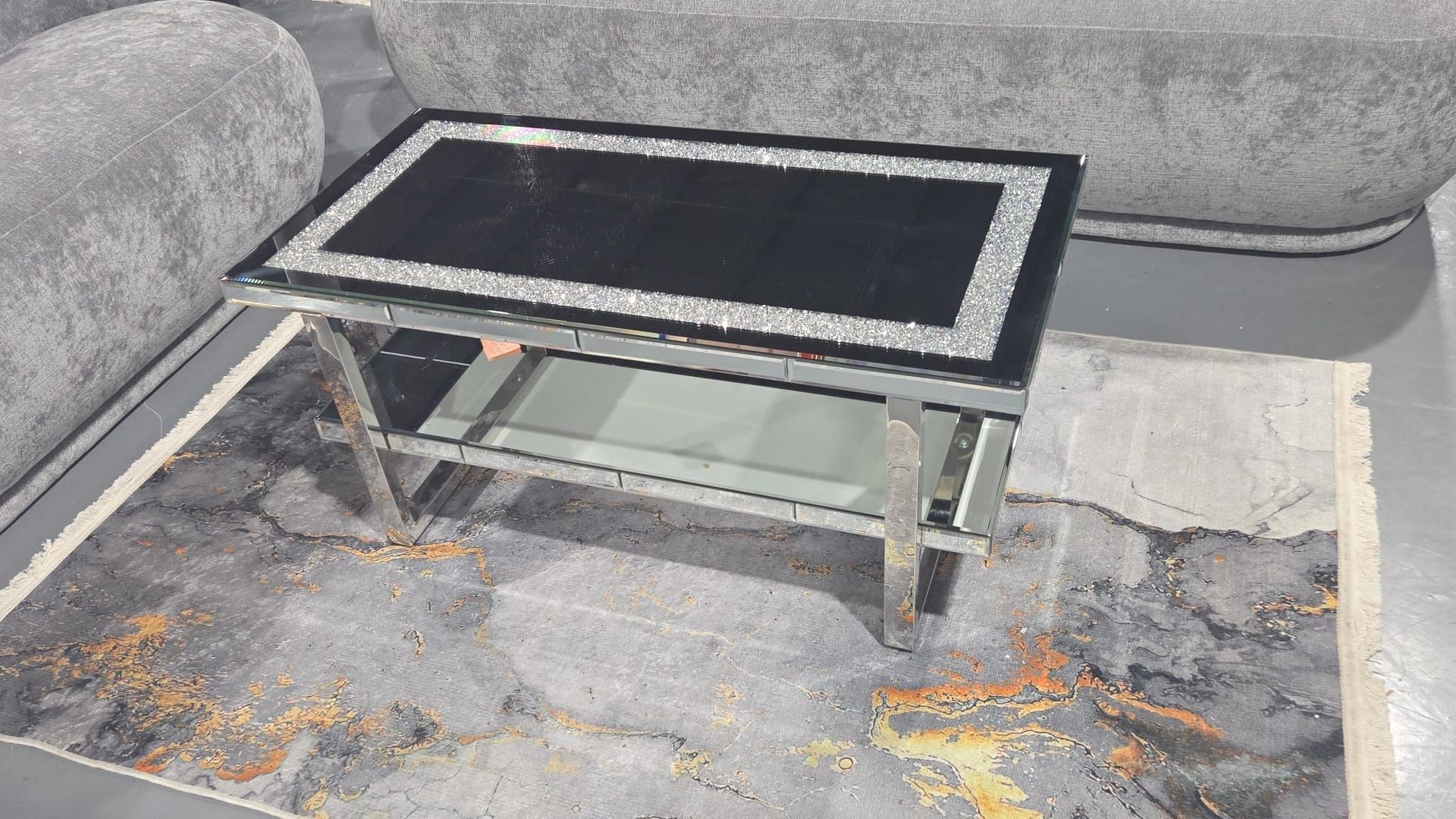Mirrored Coffee Table with 2 Tier with Stainless Steel Legs