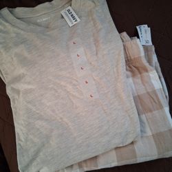 Brand NEW Old Navy Men's Two-Piece Long Sleeve Shirt W/Cotton Plaid Pants Adjustable Jaw String Size L