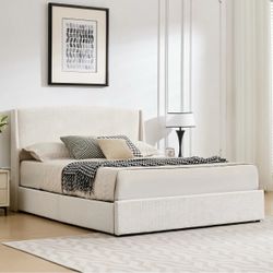 Braya Upholstered Platform Storage Bed With 4 Drawers,Beige,Queen