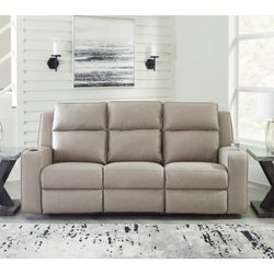 Beige Reclining Sofa with Drop-down Table